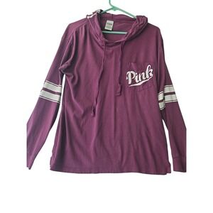 Victoria's Secret PINK Hoodie MEDIUM‎ Long Sleeve Pocket Pullover Burgundy